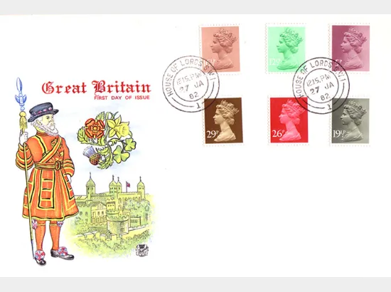 Machins: 5p, 12 1/2p, 16 1/2p, 19 1/2p, 26p, 29p