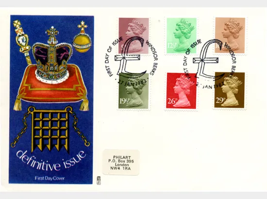 Machins: 5p, 12 1/2p, 16 1/2p, 19 1/2p, 26p, 29p