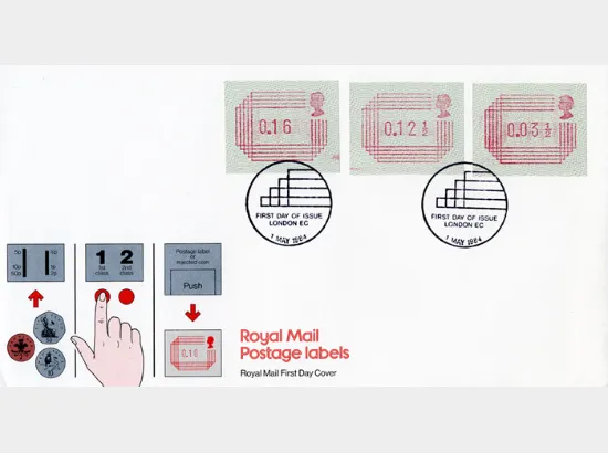 32 values 1/2p to 16p [Frama Labels]