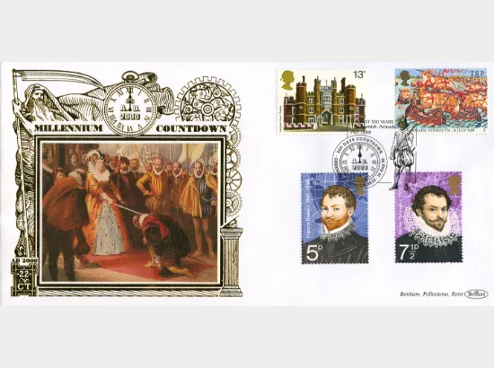 Elizabeth I knighting Drake