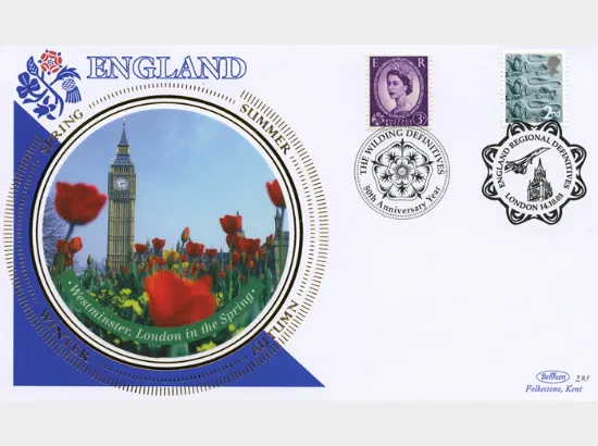 England (white borders) 2nd, 1st, E, 68p