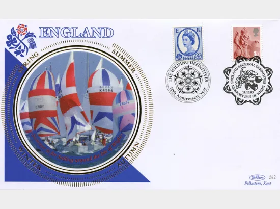 England (white borders) 2nd, 1st, E, 68p