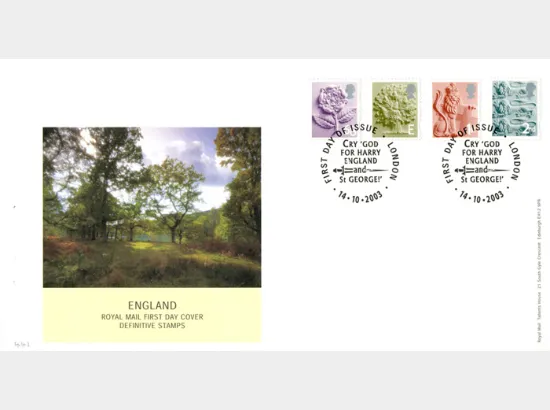 England (white borders) 2nd, 1st, E, 68p