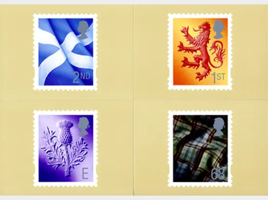 Scotland (white borders) 2nd, 1st, E, 68p