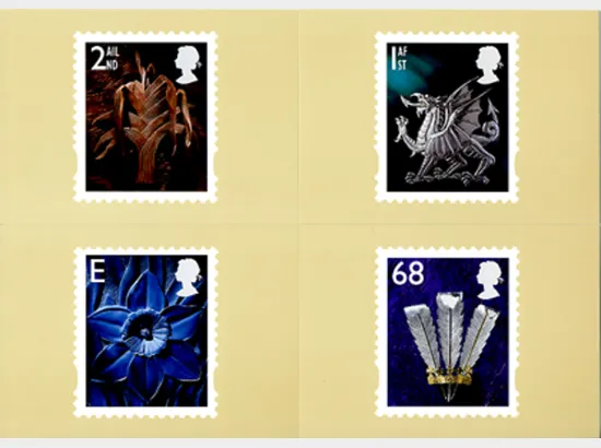 Wales (white borders) 2nd, 1st, E, 68p