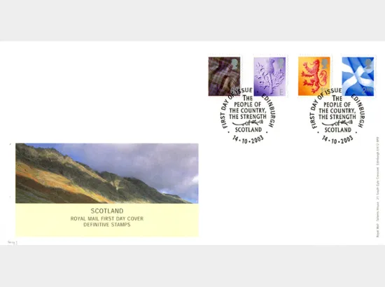 Scotland (white borders) 2nd, 1st, E, 68p