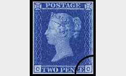 QV: 2d Blue (imperf. plus white lines)