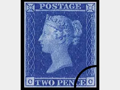 QV: 2d Blue (imperf. plus white lines)