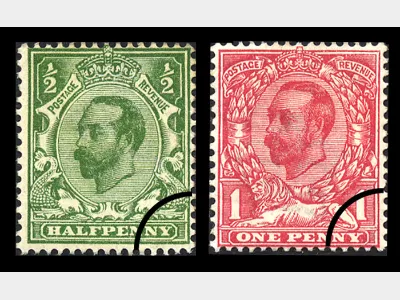 KGV: 1/2d Green & 1d Red