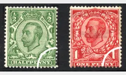 KGV: Redrawn: 1/2d Green & 1d Red