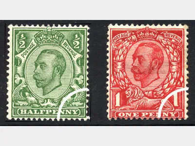 KGV: Redrawn: 1/2d Green & 1d Red