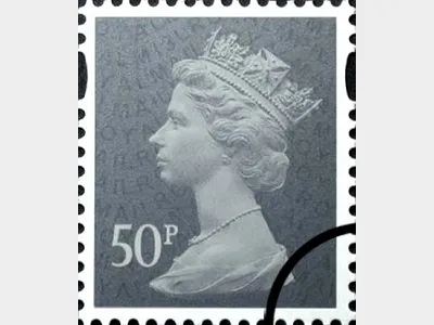 Machins (EP): 50p Slate Grey (Elliptical Perf at top Navy PSB)