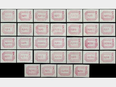 32 values 1/2p to 16p [Frama Labels]