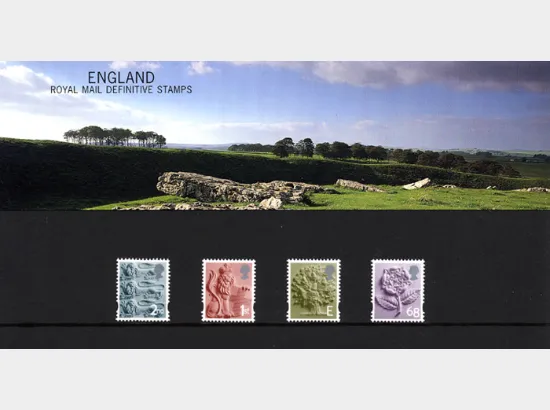 England (white borders) 2nd, 1st, E, 68p