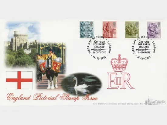 England (white borders) 2nd, 1st, E, 68p