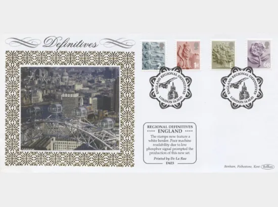 England (white borders) 2nd, 1st, E, 68p